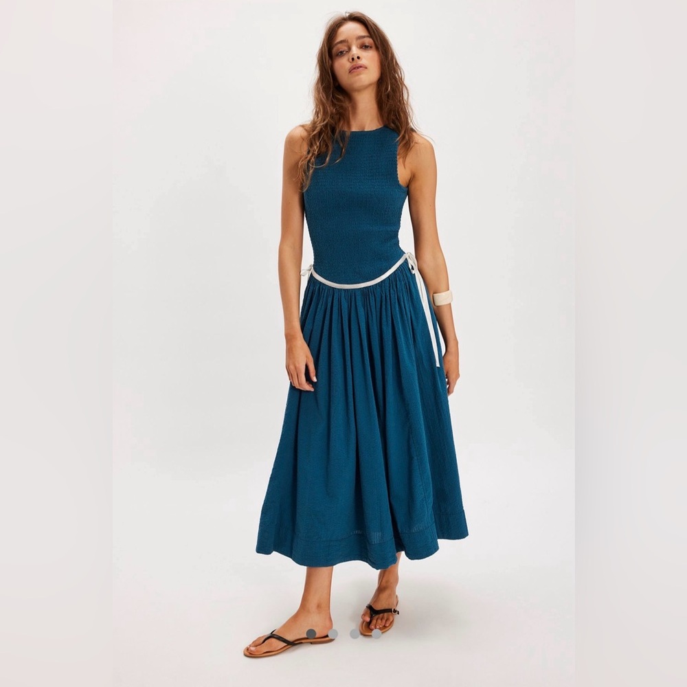 NWT Free People Nightingale Seersucker Midi Dress, Size S